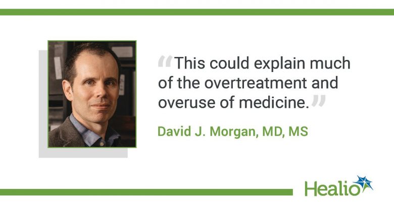 The quote is: "This could explain much of the overtreatment and overuse of medicine.” The source of the quote is: David J. Morgan, MD, MS.