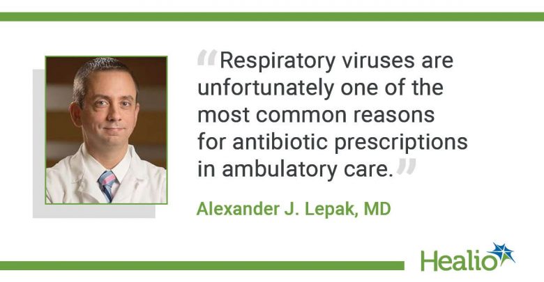 The quote is: “Respiratory viruses are unfortunately one of the most common reasons for antibiotic prescriptions in ambulatory care.” The source of the quote is: Alexander J. Lepak, MD.