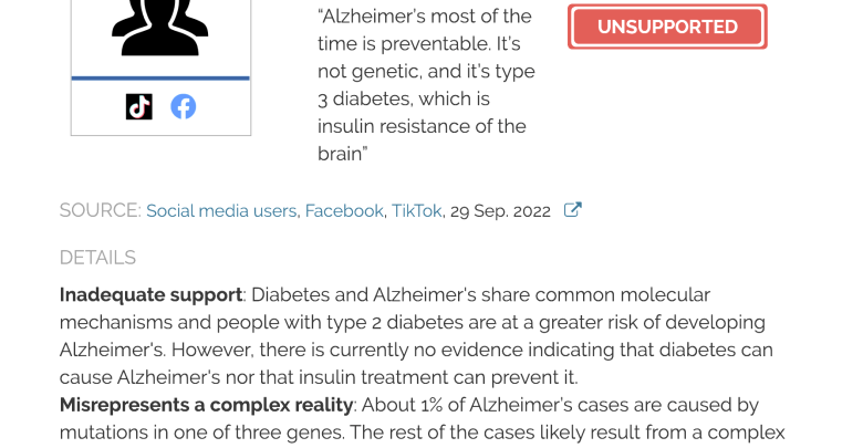 Type 2 diabetes is a risk factor for Alzheimer’s, but evidence so far doesn’t show that diabetes causes Alzheimer’s