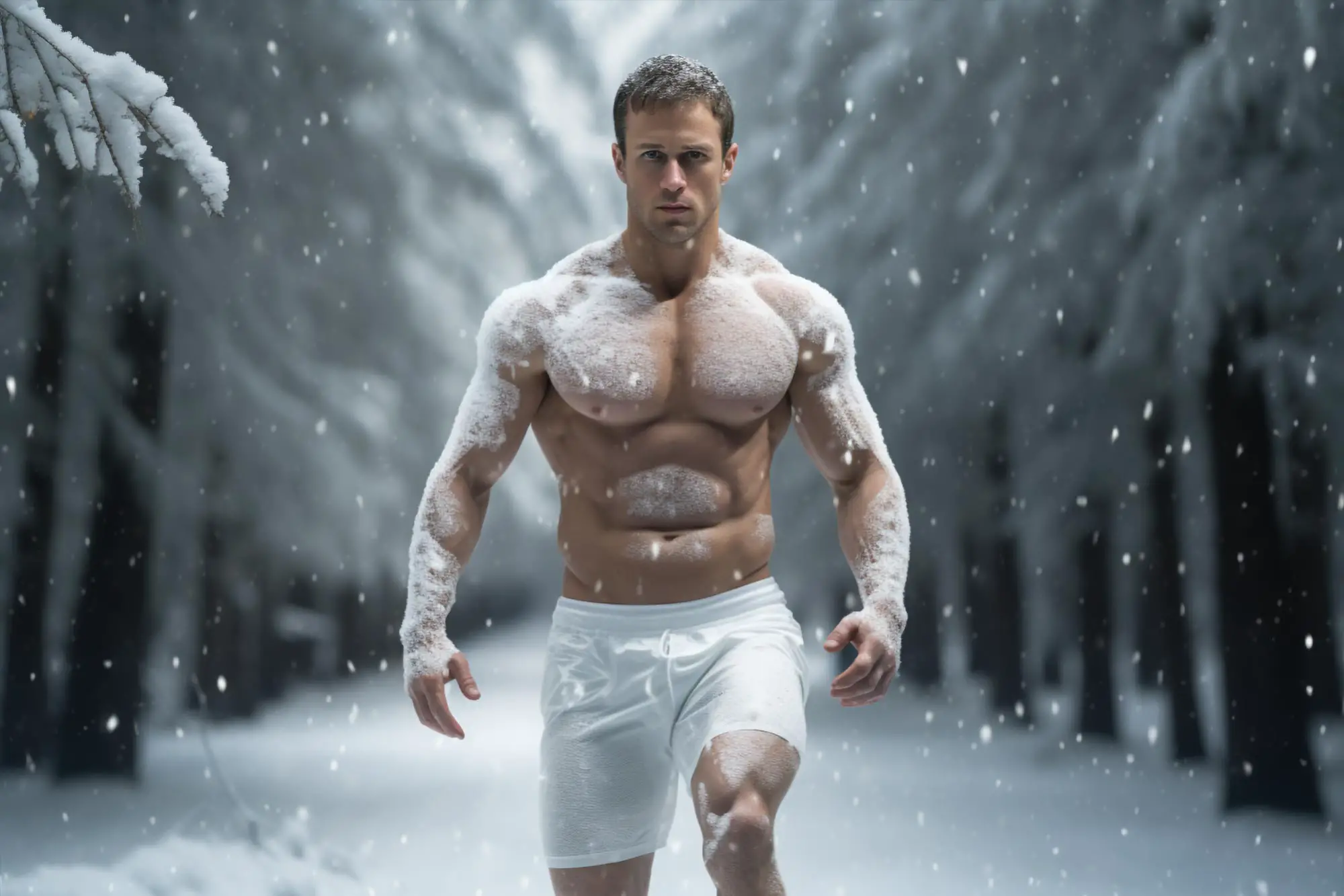 Man Fitness Snow Cold Art Concept