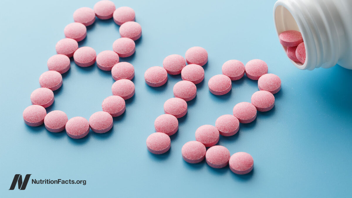 pink supplements spelling out the word B12